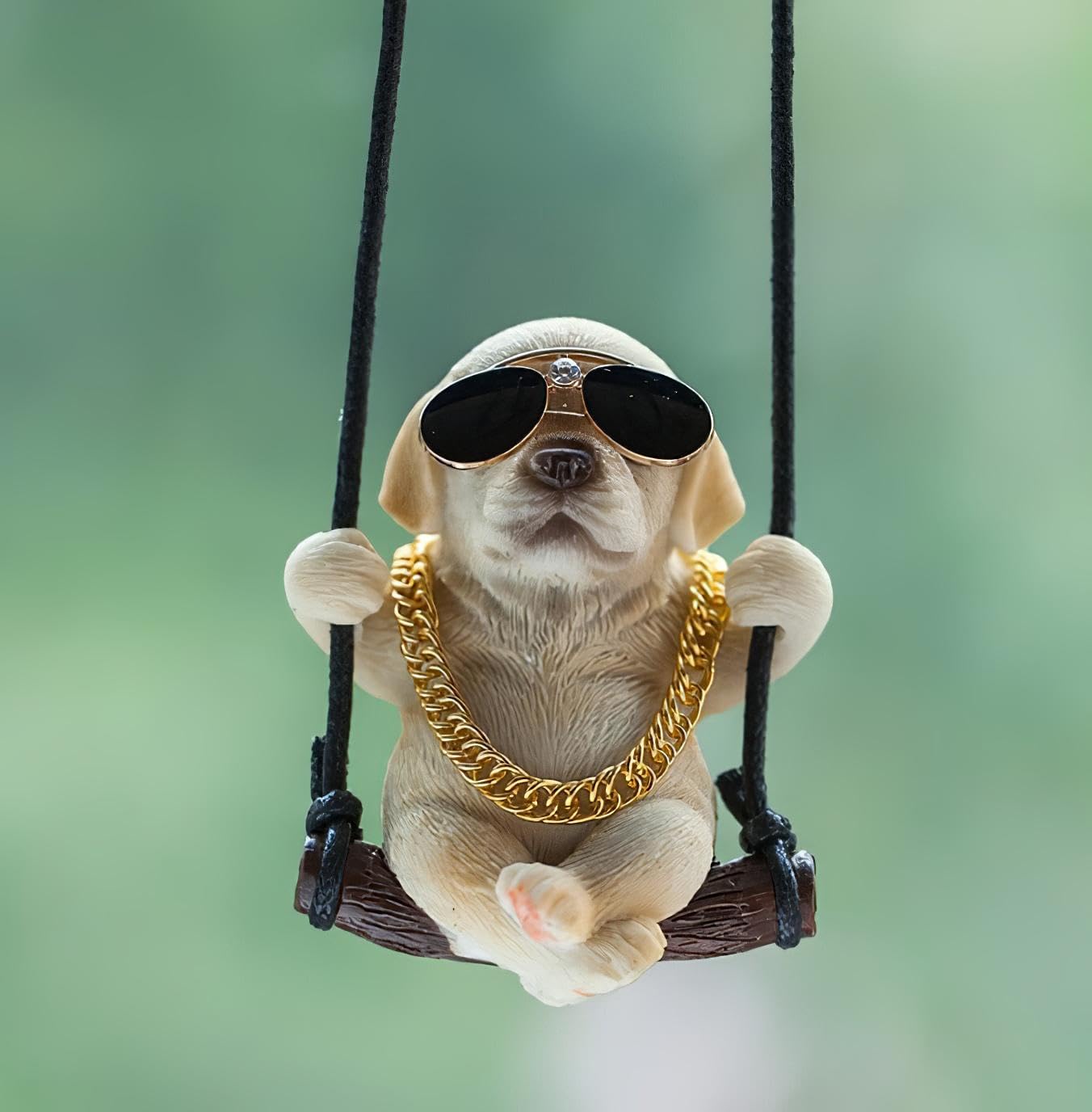 Rewop Cute Dog Hanging Accessories Swinging Dog Rear View Mirror Car Accessories, Labrador Car Hanging Ornament Car Pendant Items for Men, Women, Couples (Biege)
