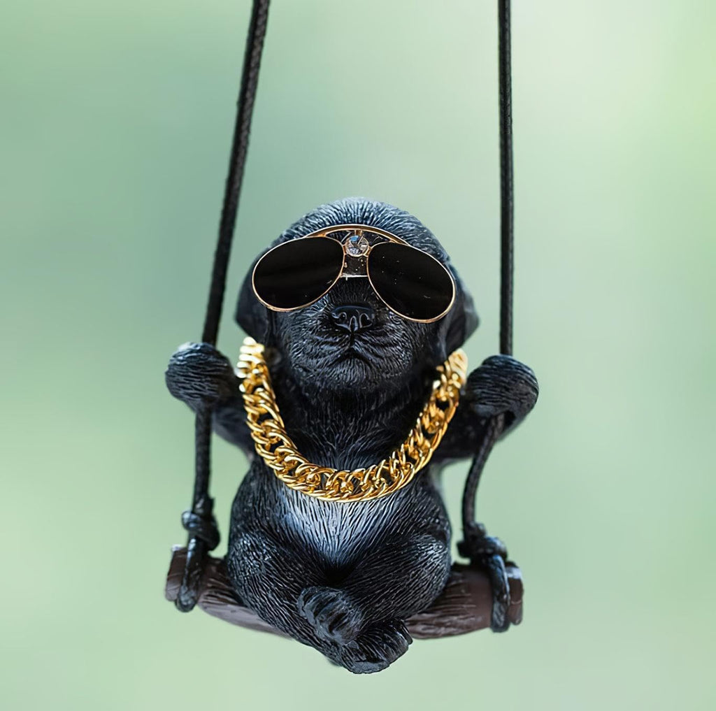 Rewop Cute Dog Hanging Accessories Swinging Dog Rear View Mirror Car Accessories, Labrador Car Hanging Ornament Car Pendant Items for Men, Women, Couples (Biege)