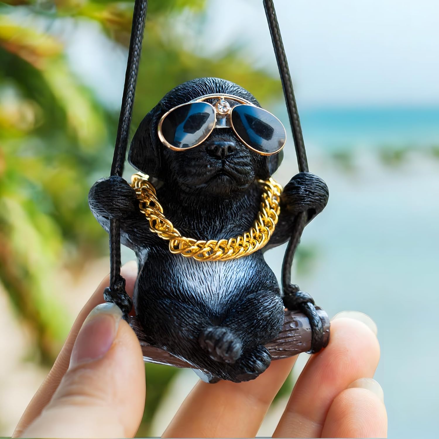 Rewop Cute Dog Hanging Accessories Swinging Dog Rear View Mirror Car Accessories, Labrador Car Hanging Ornament Car Pendant Items for Men, Women, Couples (Biege)