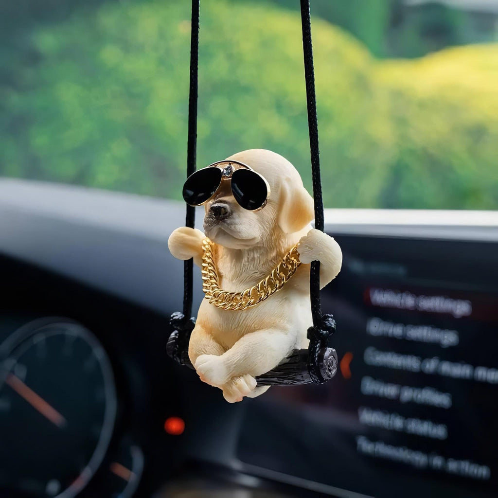 Rewop Cute Dog Hanging Accessories Swinging Dog Rear View Mirror Car Accessories, Labrador Car Hanging Ornament Car Pendant Items for Men, Women, Couples (Biege)