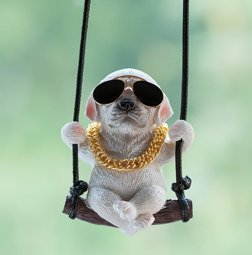 Rewop Cute Dog Hanging Accessories Swinging Dog Rear View Mirror Car Accessories, Labrador Car Hanging Ornament Car Pendant Items for Men, Women, Couples (Biege)