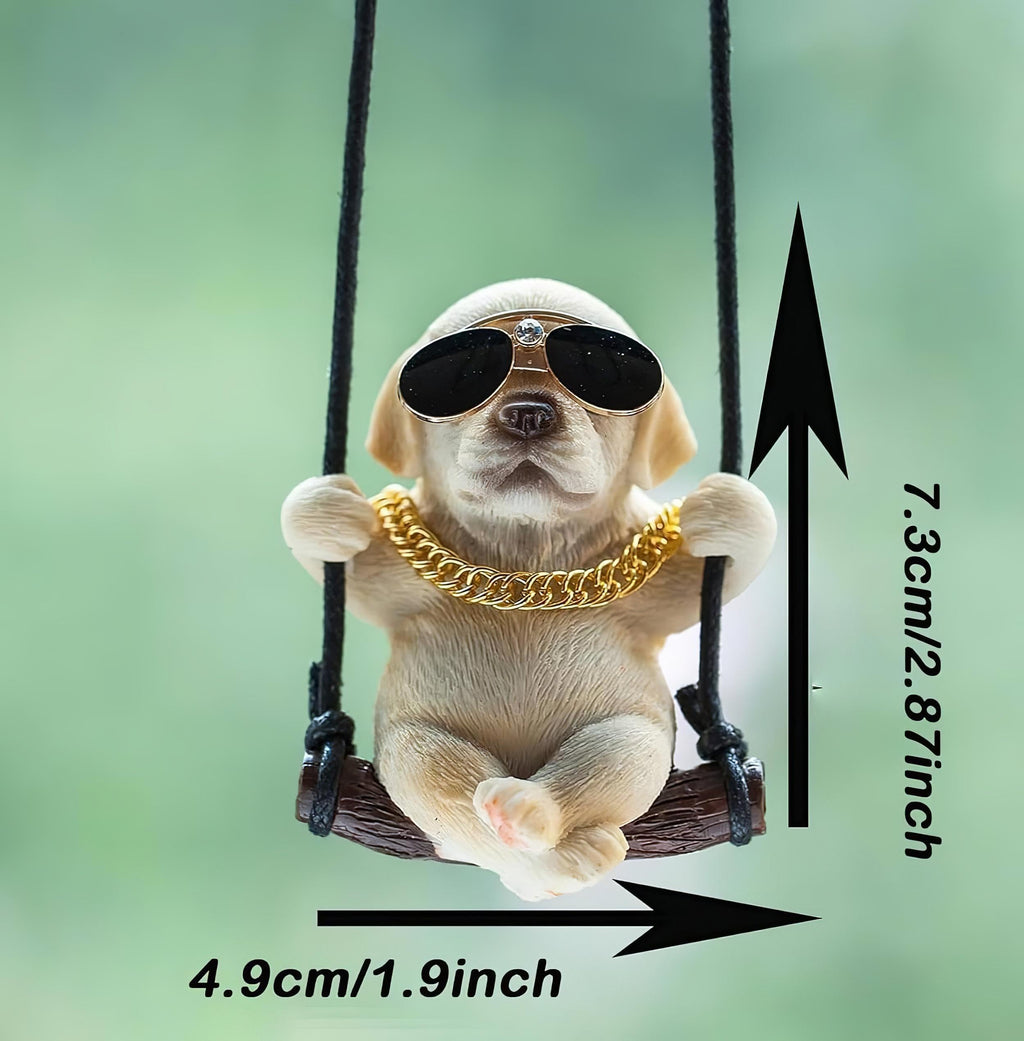 Rewop Cute Dog Hanging Accessories Swinging Dog Rear View Mirror Car Accessories, Labrador Car Hanging Ornament Car Pendant Items for Men, Women, Couples (Biege)